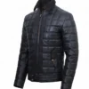 Mens Quilted Black Leather Jacket Front View