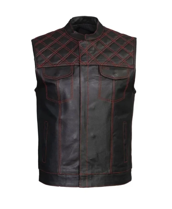 Quilted Style Two Tone Leather Vest For Men’s