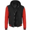 Red and Black Mens Varsity Jacket with Hood