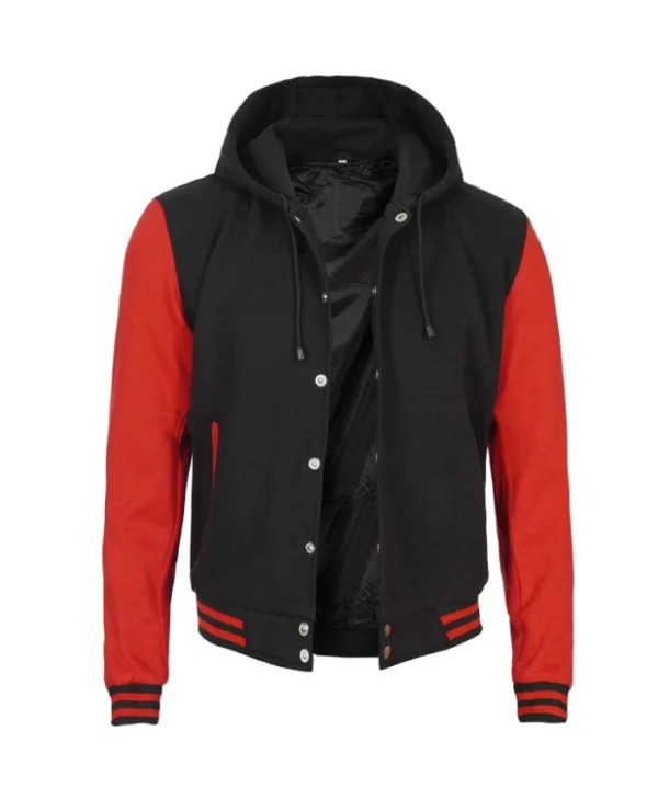 Red and Black Mens Varsity Jacket with Hood