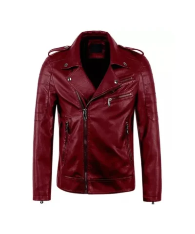 Richard Slim Fit Red Biker Jacket For Mens