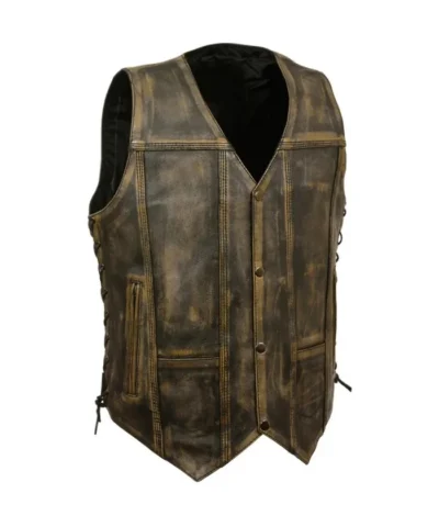 Men’s Triple Stitch Lace Up Style Biker Vest