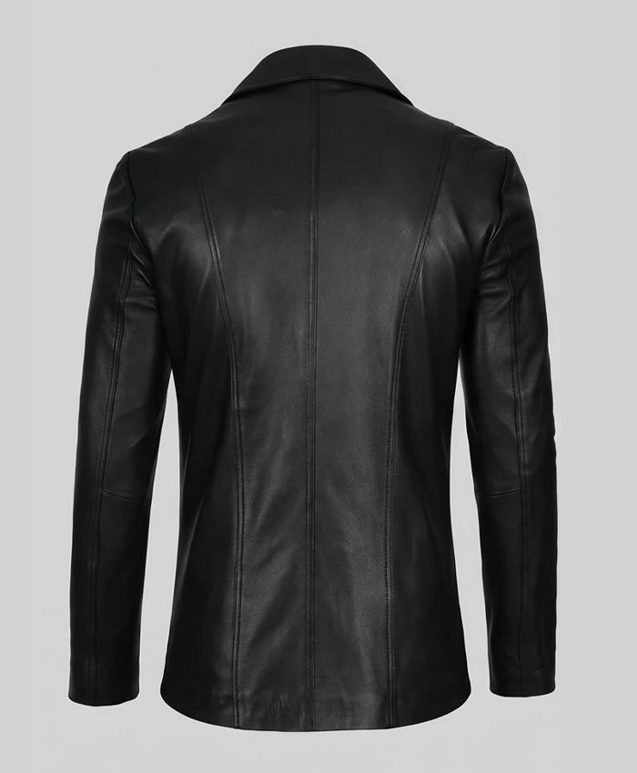Mens Two Button Black Leather Blazer