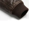Mens Vintage A2 Leather Brown Bomber Jacket Close Up Cuff