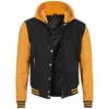 Yellow and Black Mens Varsity Jacket with Hood