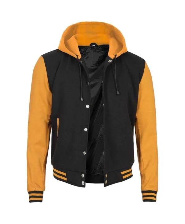 Yellow and Black Mens Varsity Jacket with Hood