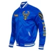 Milwaukee Bucks 202425 City Edition Chenille Full-Snap Satin Blue Jacket
