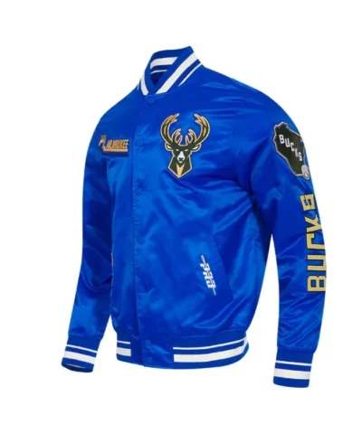 Milwaukee Bucks 202425 City Edition Chenille Full-Snap Satin Blue Jacket