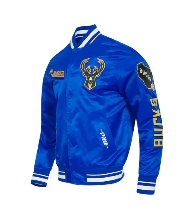 Milwaukee Bucks 202425 City Edition Chenille Full-Snap Satin Blue Jacket