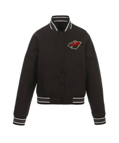 Minnesota Wild Front-Hit Poly-Twill Full-Snap Black Jacket