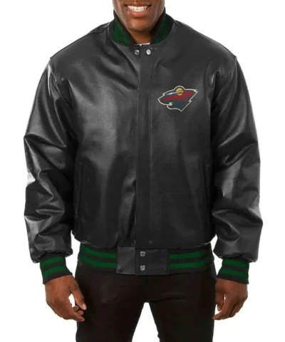 Minnesota Wild Black Varsity Leather Jacket