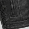 Motorcycle Flap Pockets Leather Black Vest For Womens