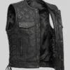 Motorcycle Flap Pockets Leather Vest For Women