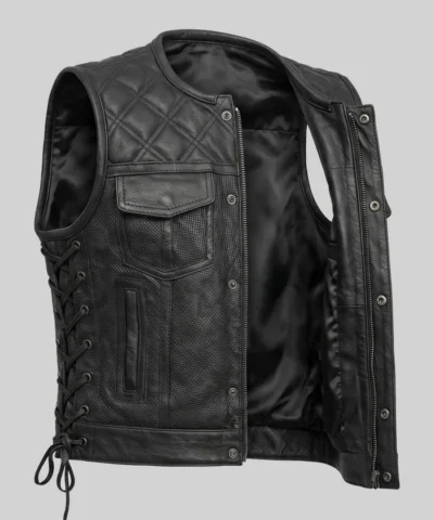 Motorcycle Flap Pockets Leather Vest For Women