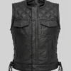 Motorcycle Flap Pockets Leather Vest For Womens