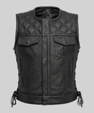 Motorcycle Flap Pockets Leather Vest For Womens
