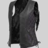 Motorcycle Fring Black Leather Vest For Women
