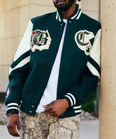 NBA Boston Celtics Green and Off White Full-Zip Wool Jacket