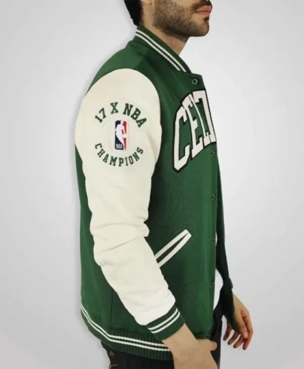 NBA Boston Celtics Green and Off White WoolLeather Varsity Jacket