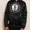 Shop NBA Brooklyn Nets Full-Snap Satin Black Jacket