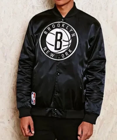 Shop NBA Brooklyn Nets Full-Snap Satin Black Jacket