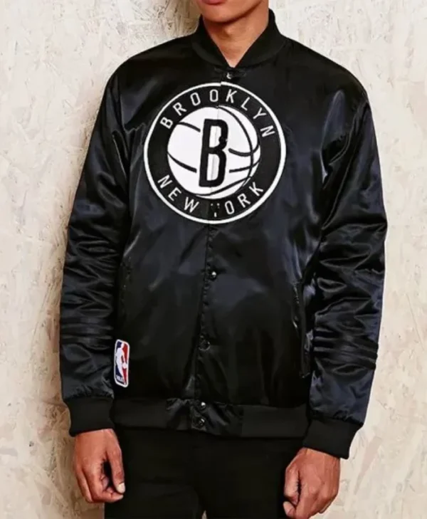 Shop NBA Brooklyn Nets Full-Snap Satin Black Jacket