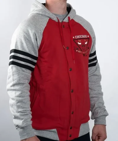Shop NBA Chicago Bulls Fleece Full-Snap Red and Grey Jacket