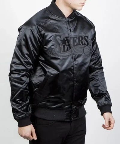Philadelphia 76ers Tonal Satin Black Jacket