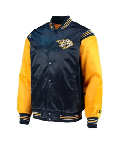 Nashville Predators Navy and Yellow Varsity Satin Jacket