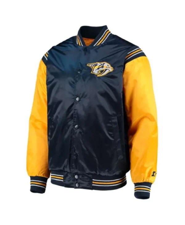 Nashville Predators Navy and Yellow Varsity Satin Jacket
