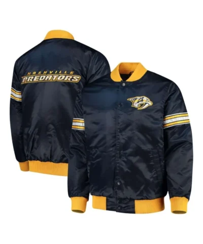Nashville Predators Blue Full-Snap Satin Bomber Jacket