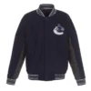 Accent Vancouver Canucks Varsity Full-Snap Wool Navy and Charcoal Jacket