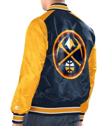 Denver Nuggets Renegade NavyGold Varsity Satin Jacket