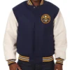 Denver Nuggets Navy and White Varsity Full-Snap Wool & Leather Jacket