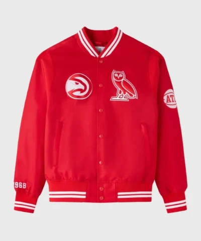 Atlanta Hawks OVO Full-Snap Satin Red Jacket