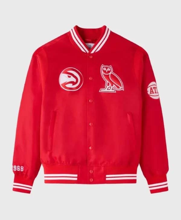 Atlanta Hawks OVO Full-Snap Satin Red Jacket