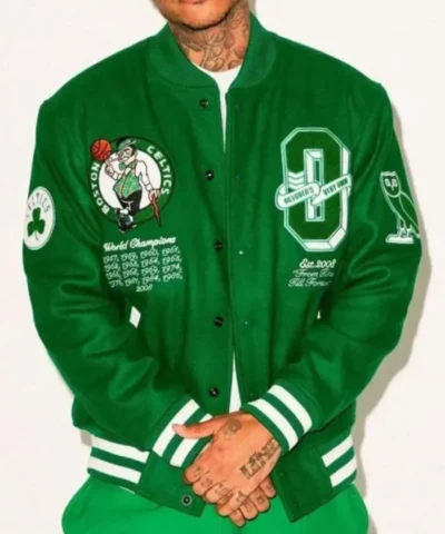 Shop Boston Celtics October’s Very Own Varsity Green Full-Snap Wool Jacket