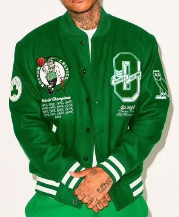 Shop Boston Celtics October’s Very Own Varsity Green Full-Snap Wool Jacket