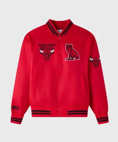 Chicago Bulls OVO Full-Snap Satin Red Jacket