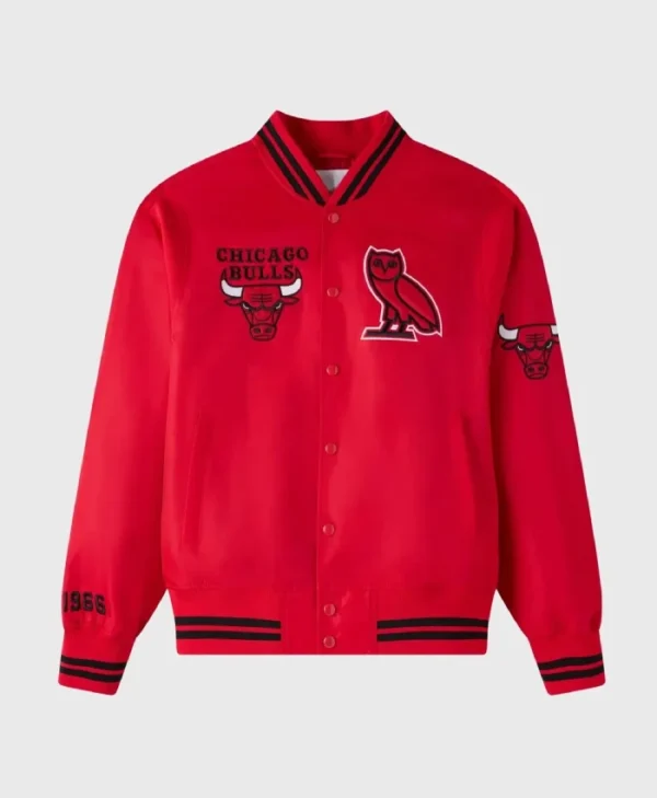Chicago Bulls OVO Full-Snap Satin Red Jacket