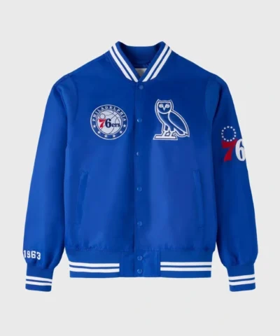 Philadelphia 76ers OVO Full-Snap Satin Blue Jacket