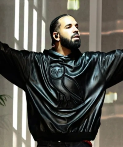 Octobers Very Own Drake OVO OG Black Leather Hoodie