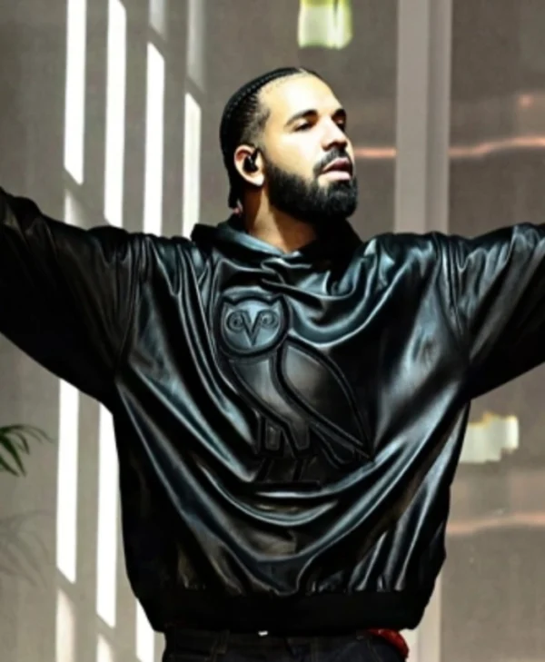Octobers Very Own Drake OVO OG Black Leather Hoodie