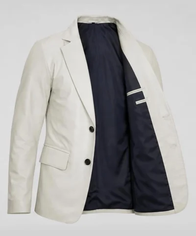Off White Button-Up Leather Blazer For Men
