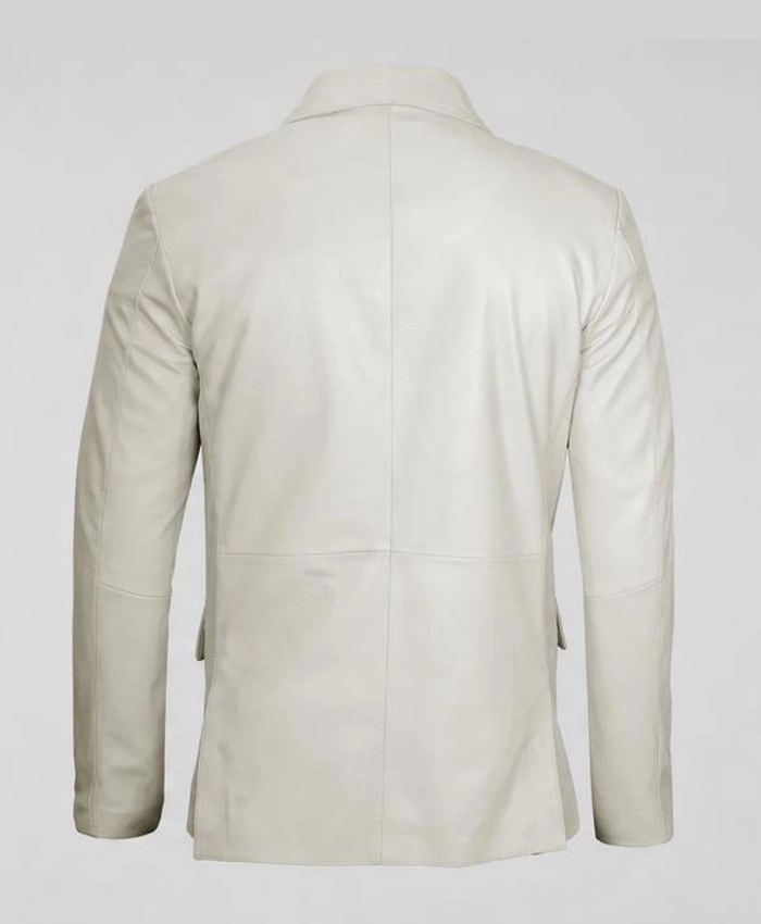 Off White Button-Up Leather Blazer For Men Back