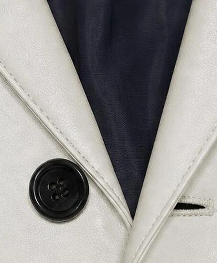 Off White Button-Up Leather Blazer For Men Collar