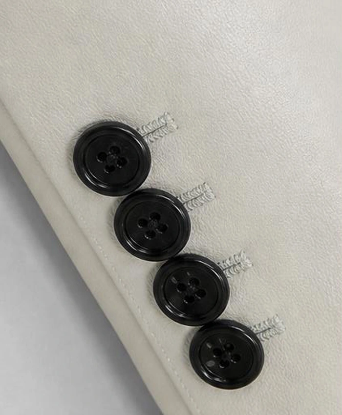 Off White Button-Up Leather Blazer For Men Cuff