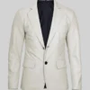 Off White Button-Up Leather Blazer For Mens