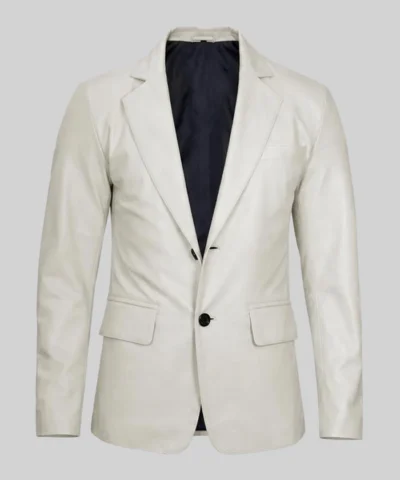Off White Button-Up Leather Blazer For Mens