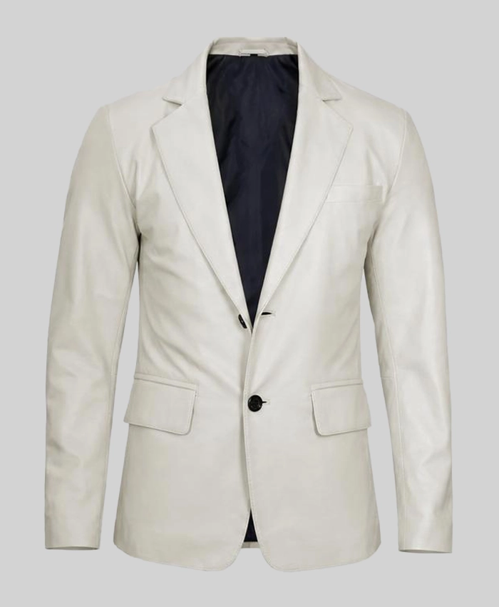 Off White Button-Up Leather Blazer For Mens